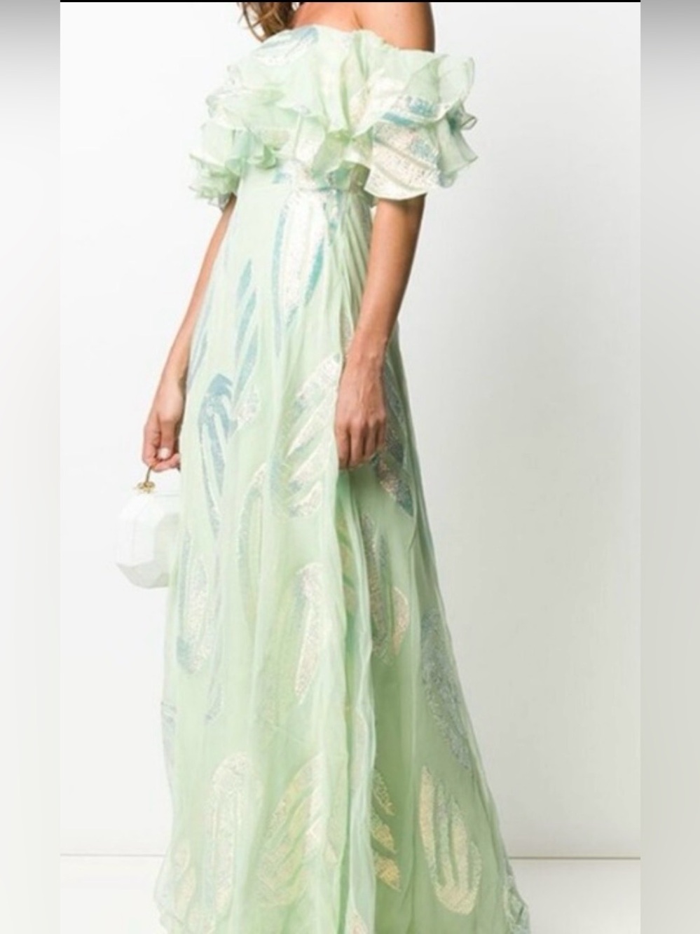 Temperley London Clarisse Long Gown - White  with Iridescent Lame Thread